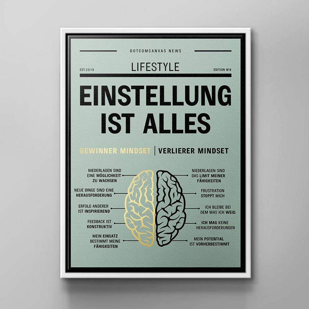 Lifestyle Deutsch, Motivation Erfolg weißer Fixed Wandbild Gr Rahmen Wachstum Leinwandbild, DOTCOMCANVAS® Brain Mindset