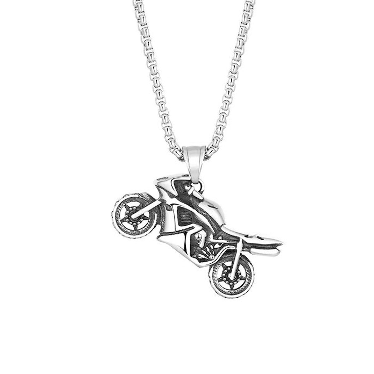 KARMA Kette mit Anhänger Motorrad für Herren Edelstahl Silber Schmuck 70cm günstig online kaufen