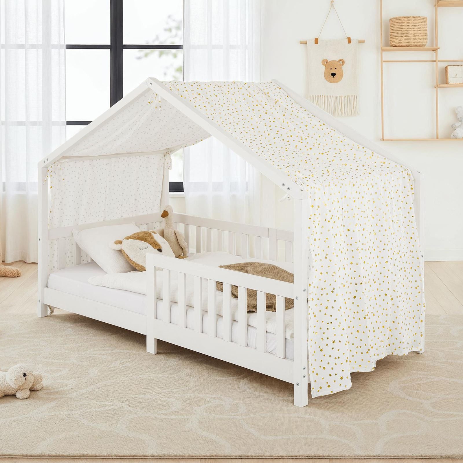 IDIMEX Betthimmel LIAN, Betthimmel Hausbett Deko, Musselin Baldachin 100% Baumwolle weiß/gold