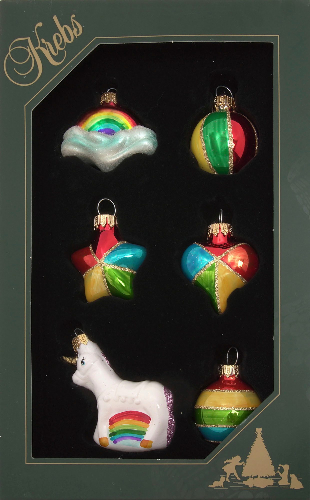 Krebs Glas Lauscha Christbaumschmuck Mini Unicorn Set, Multicolor, 3,5cm (6-tlg), Christbaumschmuck aus Glas, mundgeblasen, handgefertigt, mini, Figuren