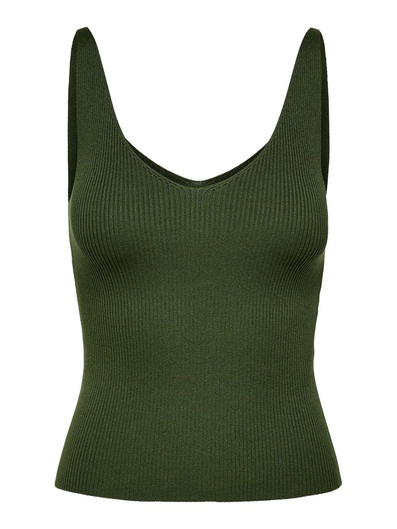 Ausschnitt Pullover Oberteil (1-tlg) Grün Shirt JACQUELINE JDYNANNA 3554 Top YONG de Shirttop Tank V-neck in