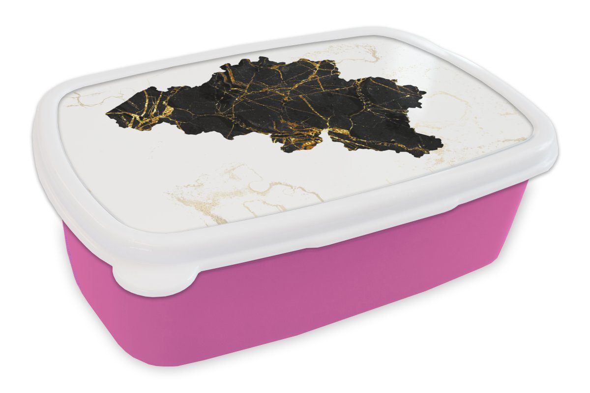 MuchoWow Lunchbox Karte - Belgien - Marmor, Kunststoff, (2-tlg), Brotbox für Erwachsene, Brotdose Kinder, Snackbox, Mädchen, Kunststoff rosa
