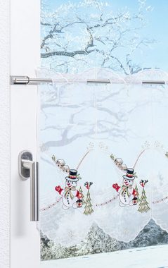 Scheibengardine Schneemann Weihnachtsz., Plauener Spitze®, (1 St), transparent, HxB 40x48.6cm