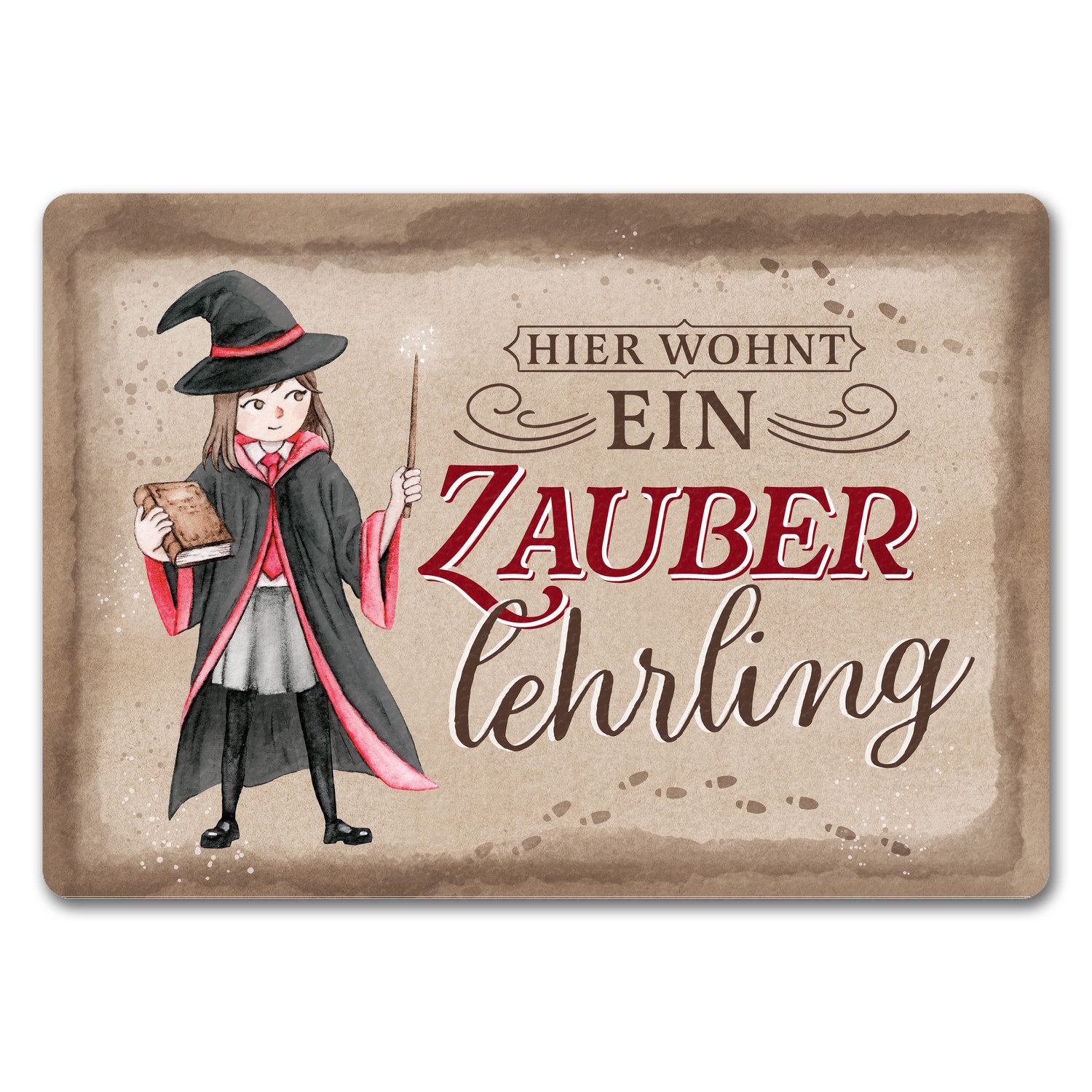 Fußmatte Zauberlehrling Fußmatte in 35x50 cm ohne Rand mit Zauberschülerin rot
