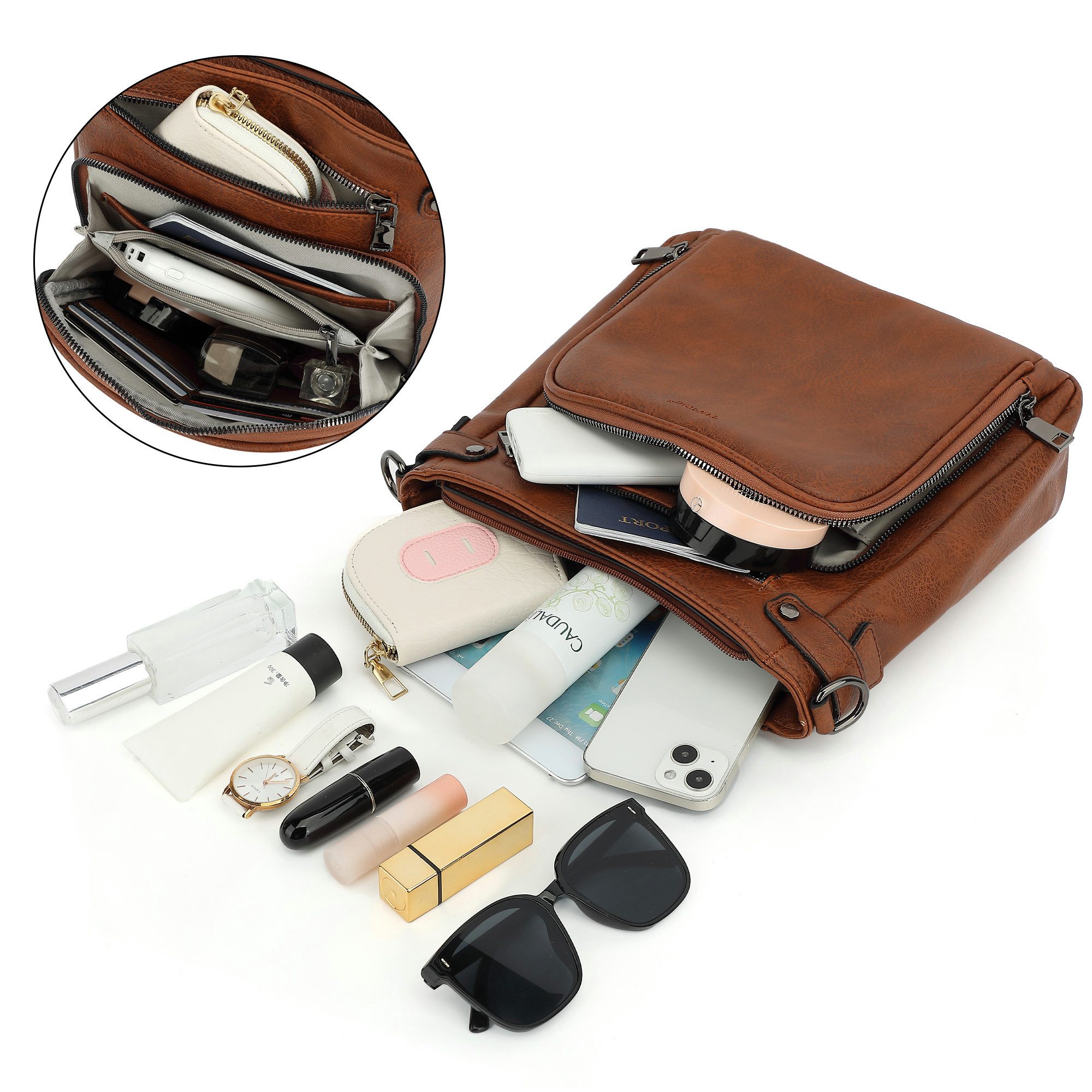 TAN.TOMI Schultertasche Handtasche damen mittelgroß Umhängetaschen crossbody bag, Retro leder PU damentaschen mit breitem gurt handtaschen – Bild 5 von 5