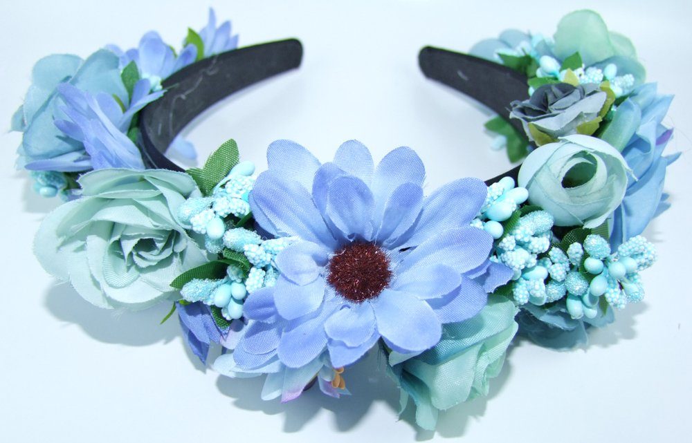 Trachtenland Trachtenhut Hochwertiger Blumen Haarreif Blumenwiese - Blau