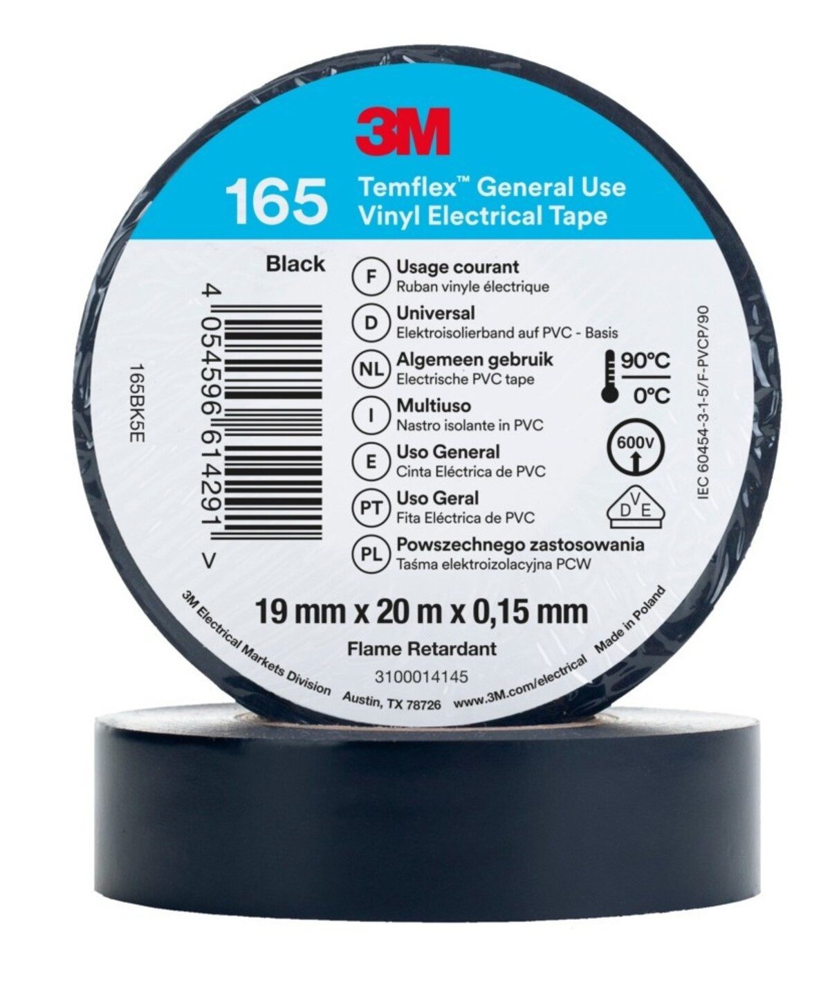 3M Klemmen 3M Deutschland PVC Elektro-Isolierband Temflex165 sw19X20