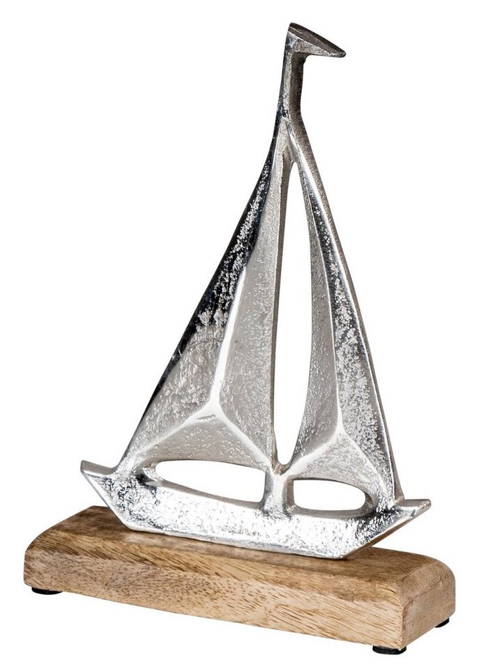 Levandeo® Dekoobjekt, Segelboot H21cm Metall Mango Holz Silber Natur  Maritime Deko Boot