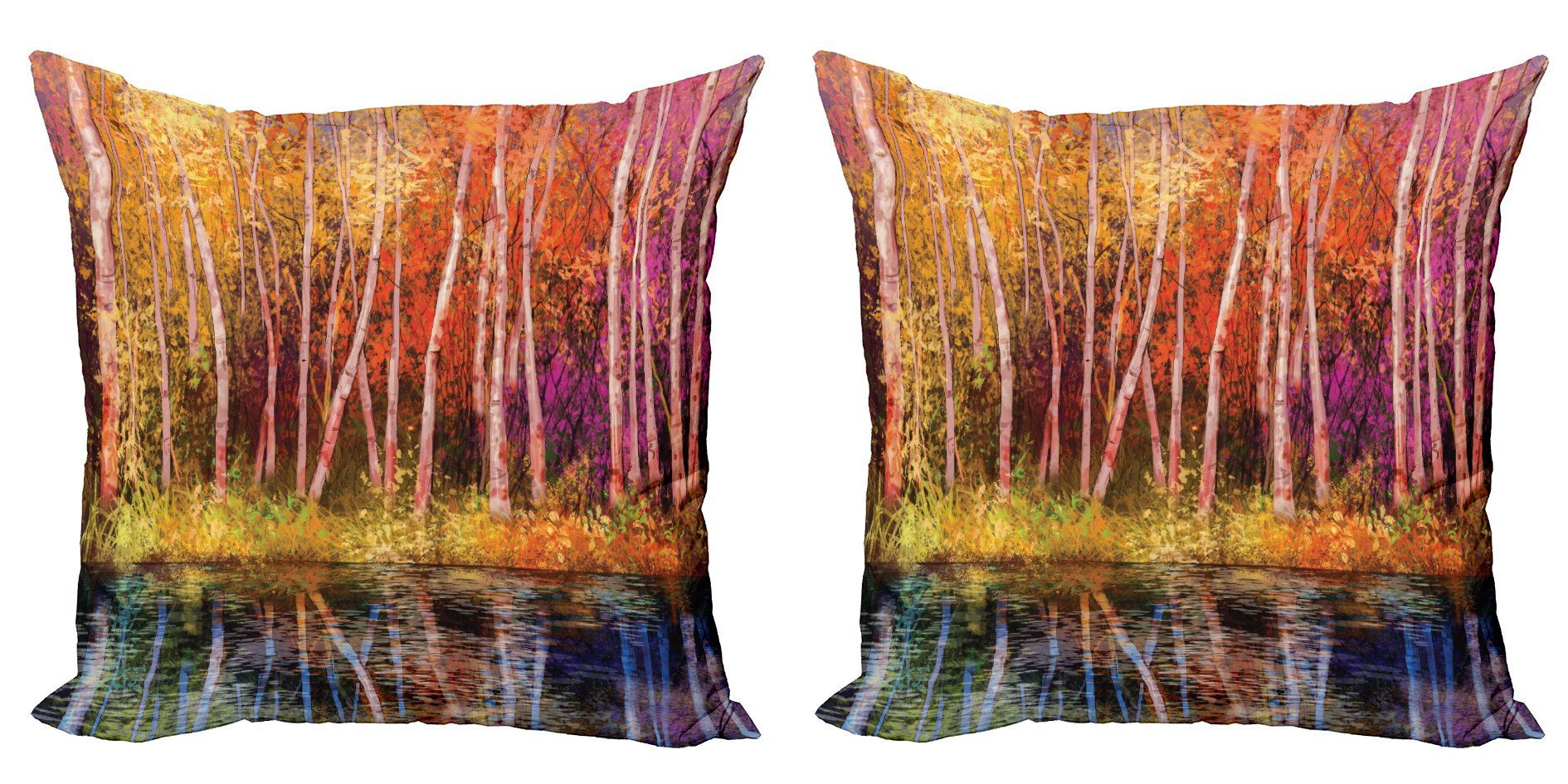 Kissenbezüge Modern Accent Doppelseitiger Herbst-Bäume Digitaldruck, (2 Stück), See durch Wald Abakuhaus