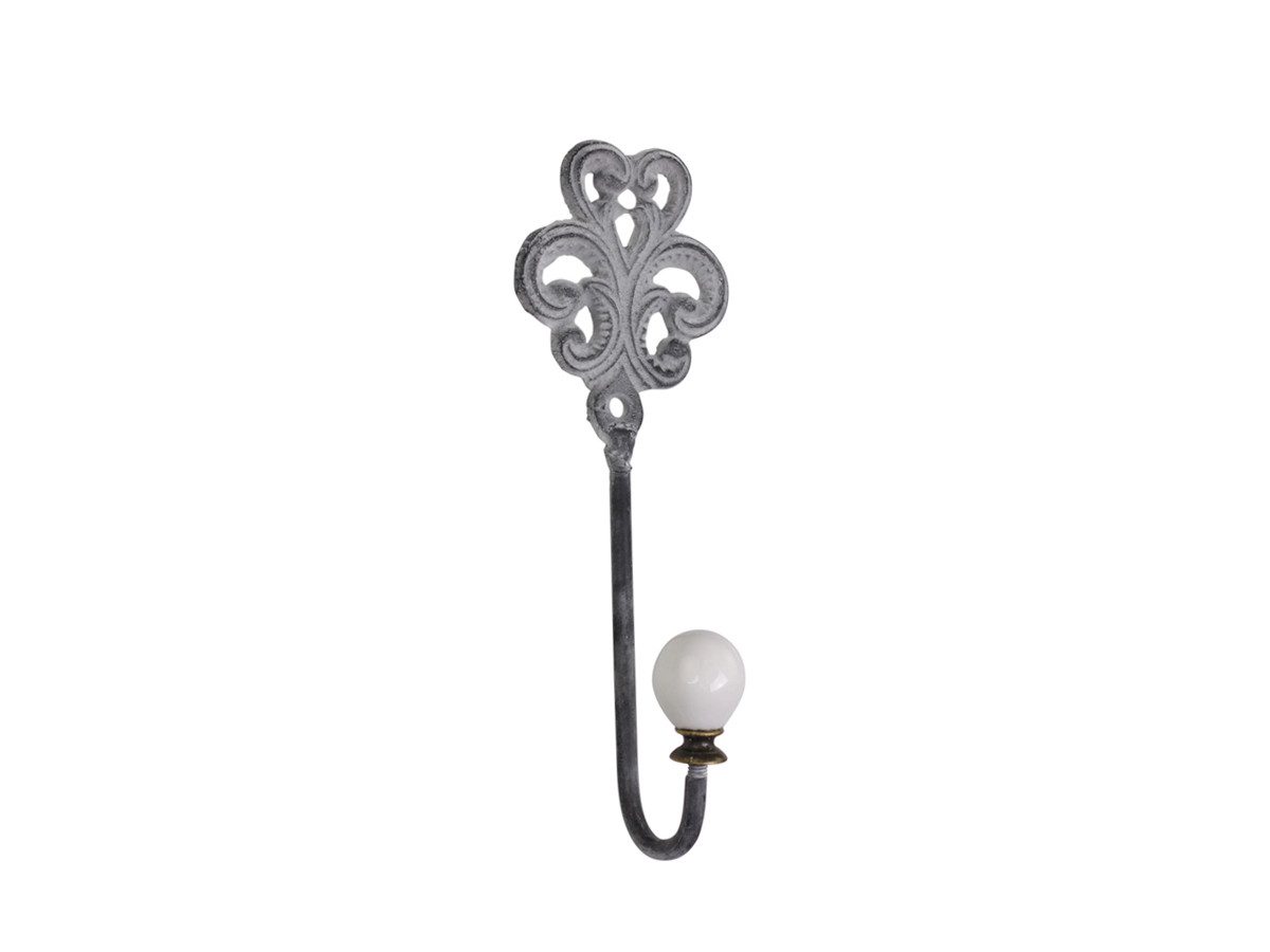 Chic Antique Kleiderhaken Garderobenhaken Gusseisen Doppelhaken Wandhaken grau patiniert, Alle Räume, Indoor, Outdoor, Gusseisen mit Porzellanknauf