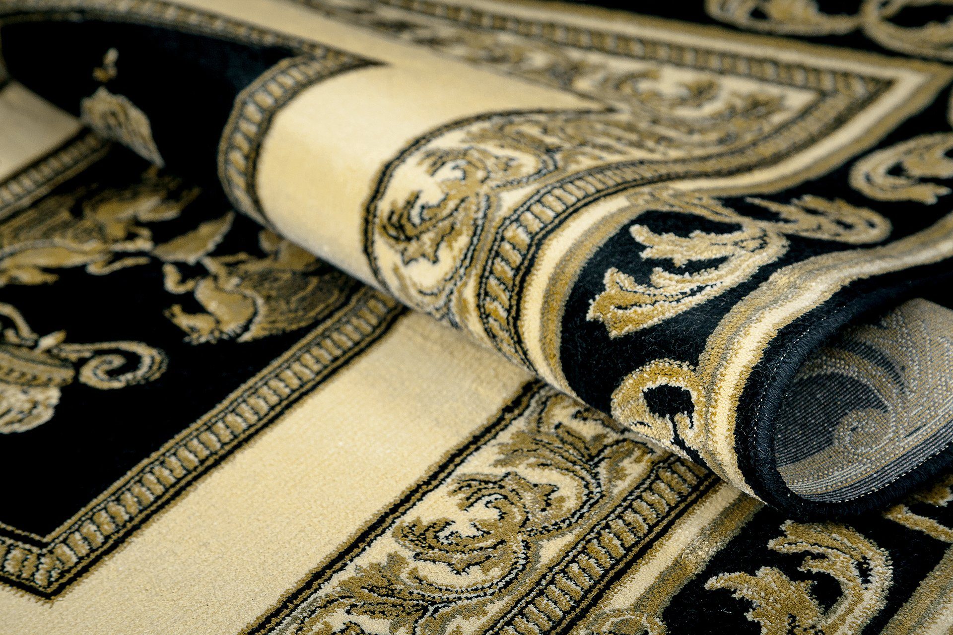 Belle Arti Teppich Premium Teppich Wohnzimmer schwarz gold kurzflor Viskose Pegasus Pferd, Oval, flauschig