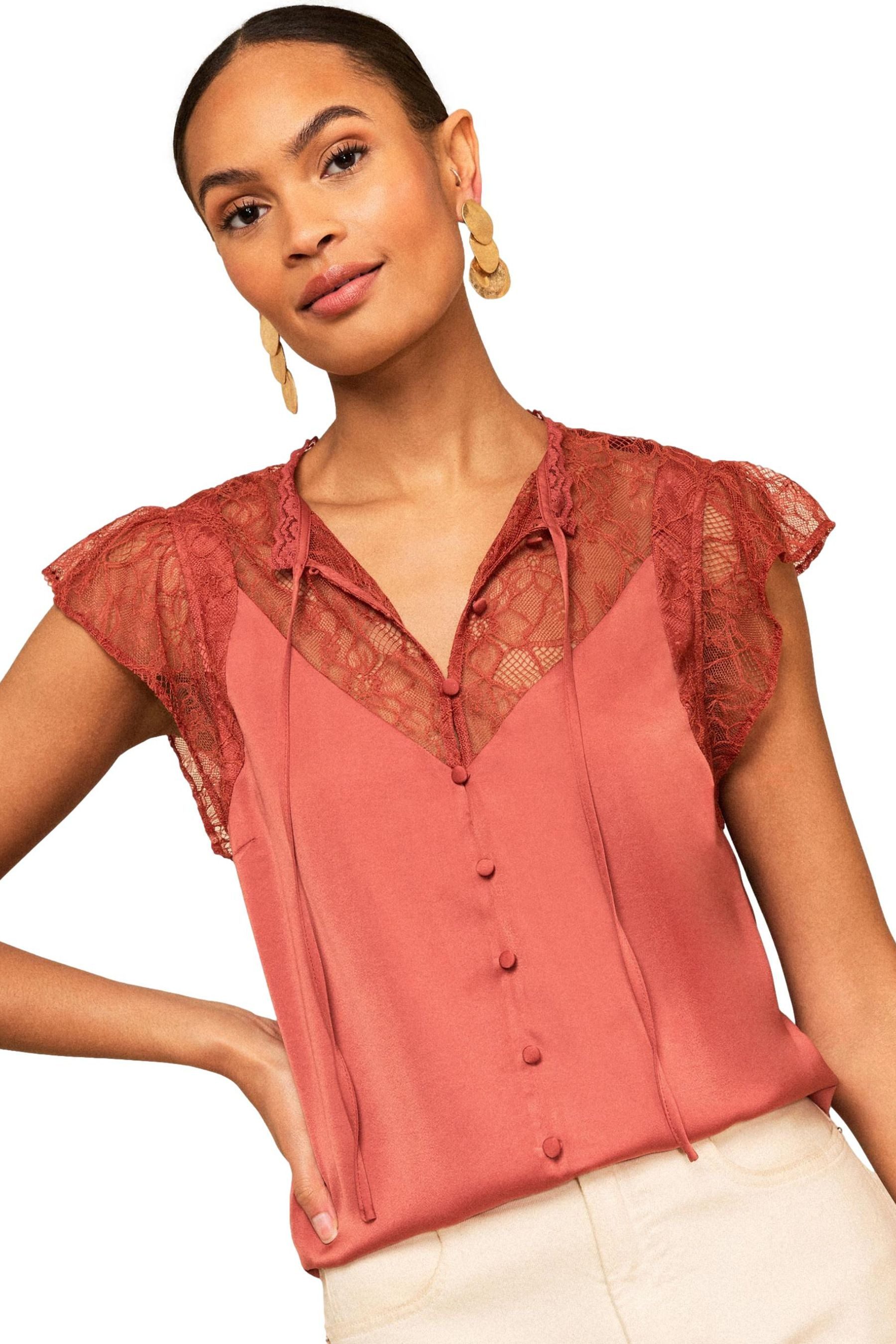 Kurzarmbluse Love & Roses Bluse mit Boudoir-Spitze, Regular