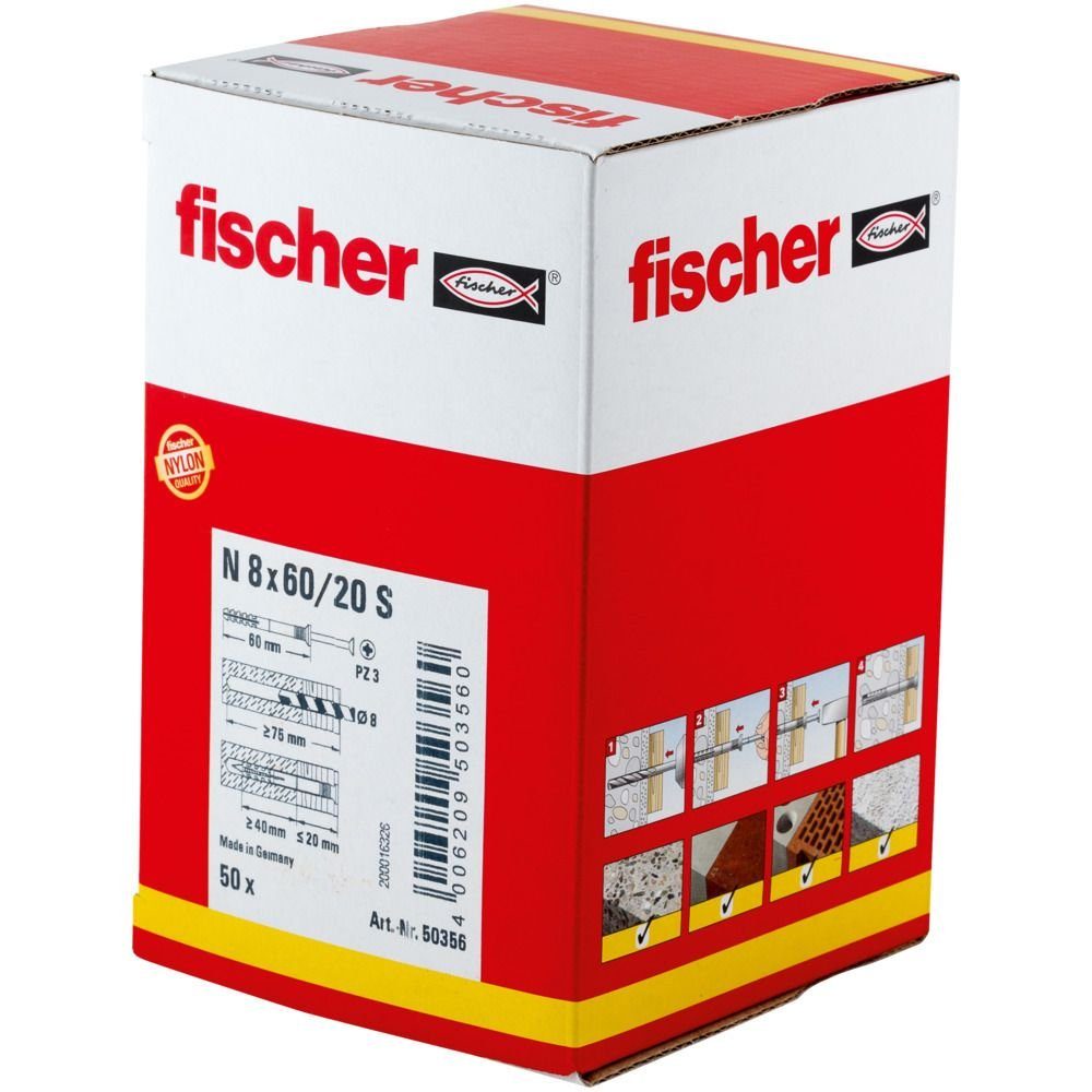 fischer mm - Dübel-Set Fischer 50 N Schrauben- 8.0 und 60 x Nageldübel Stück