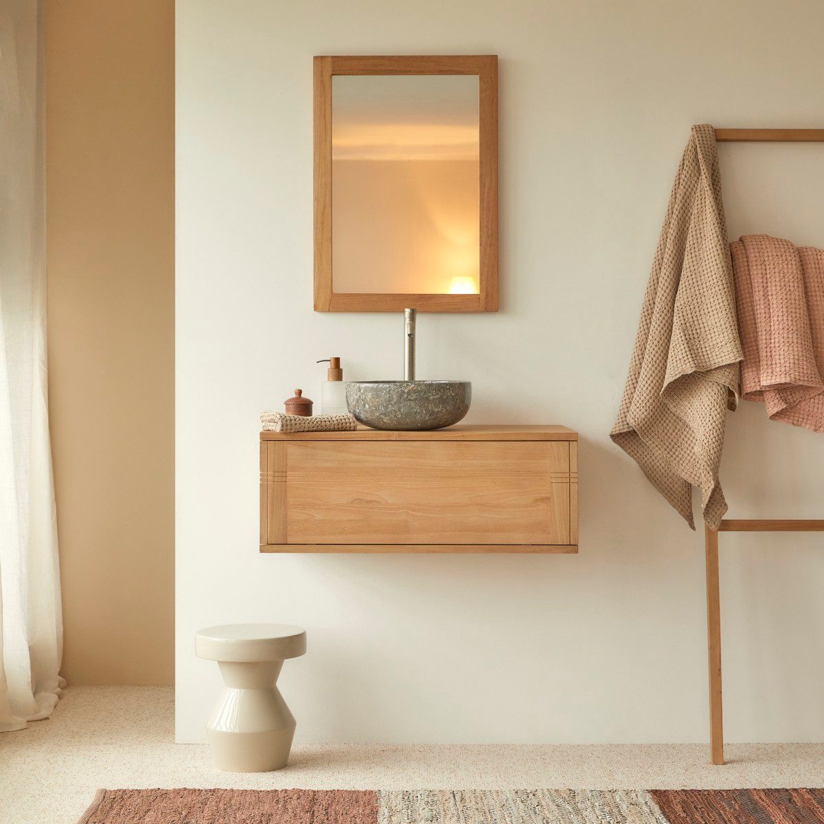 Tikamoon Waschtisch Badschrank aus Teakholz 95 cm Basic