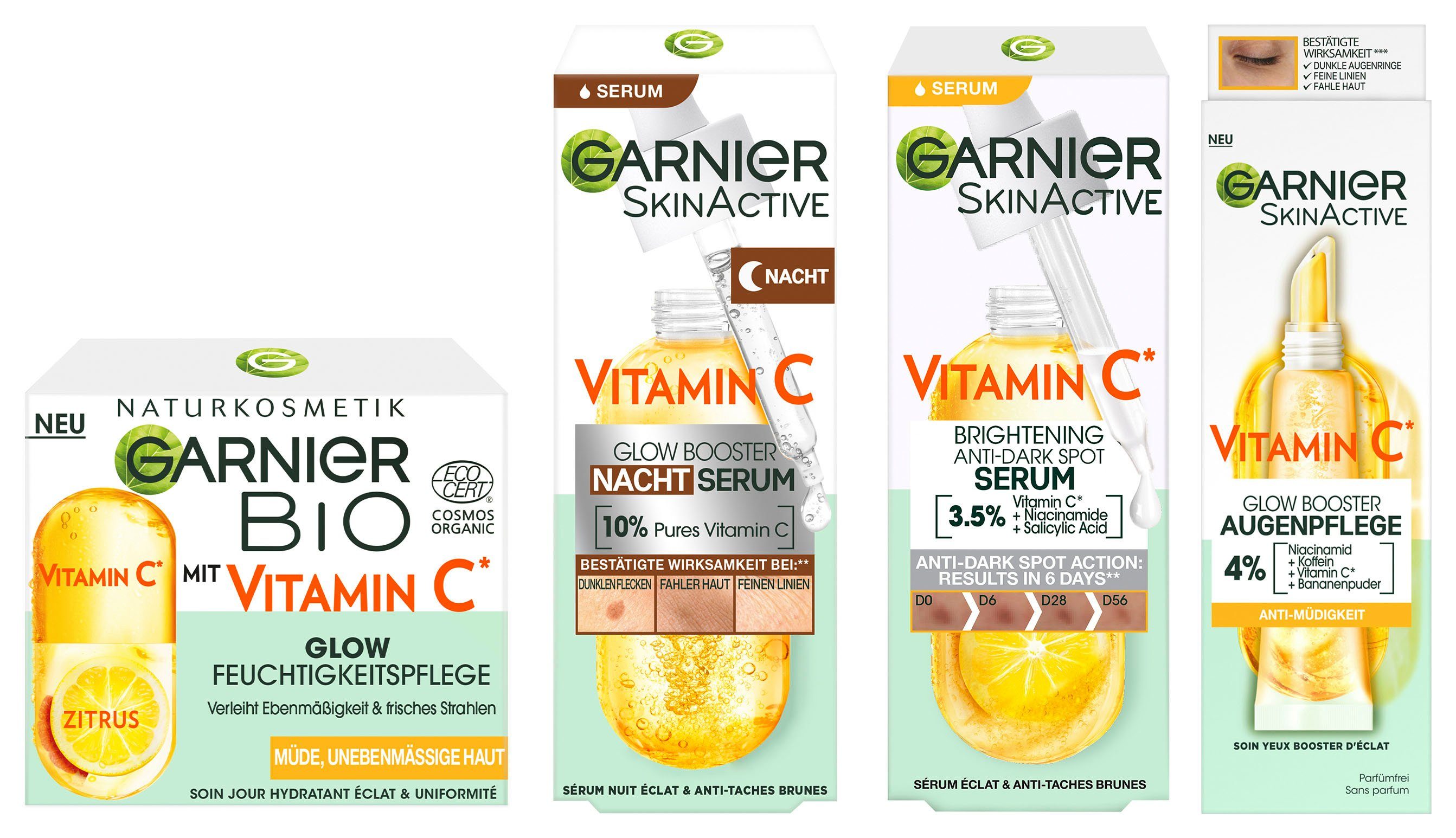 GARNIER Gesichtspflege-Set Garnier Vitamin Set, Augencreme, C Max Nachtcreme, SkinActive Tagescreme, 3-tlg., mit Set Booster Glow