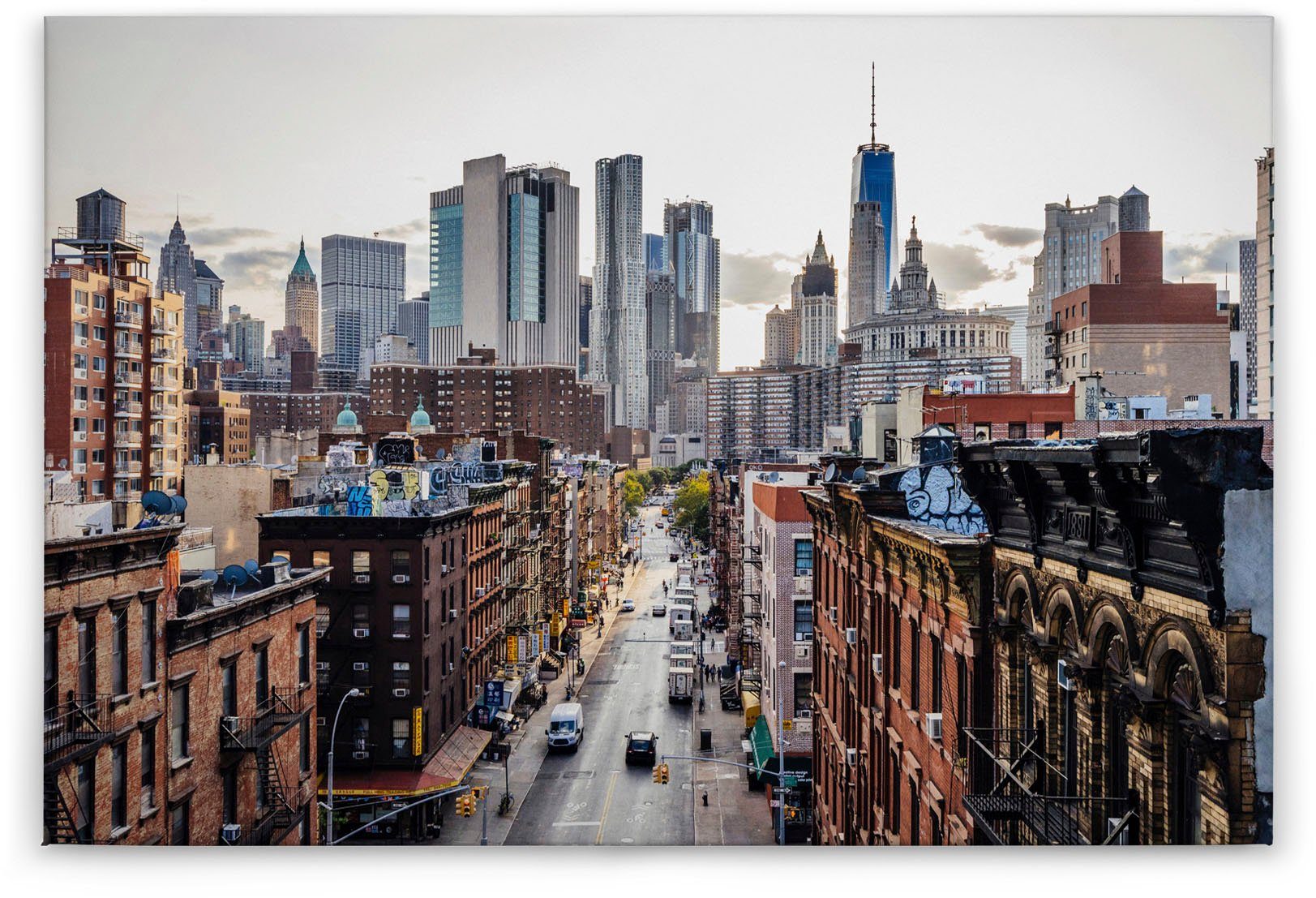 A.S. Création Leinwandbild New York Views, Kinder, Kunst, New York (1 St), Skyline Bild Keilrahmen Großstadt Leinwand-Bild Wohnzimmer modern Wand