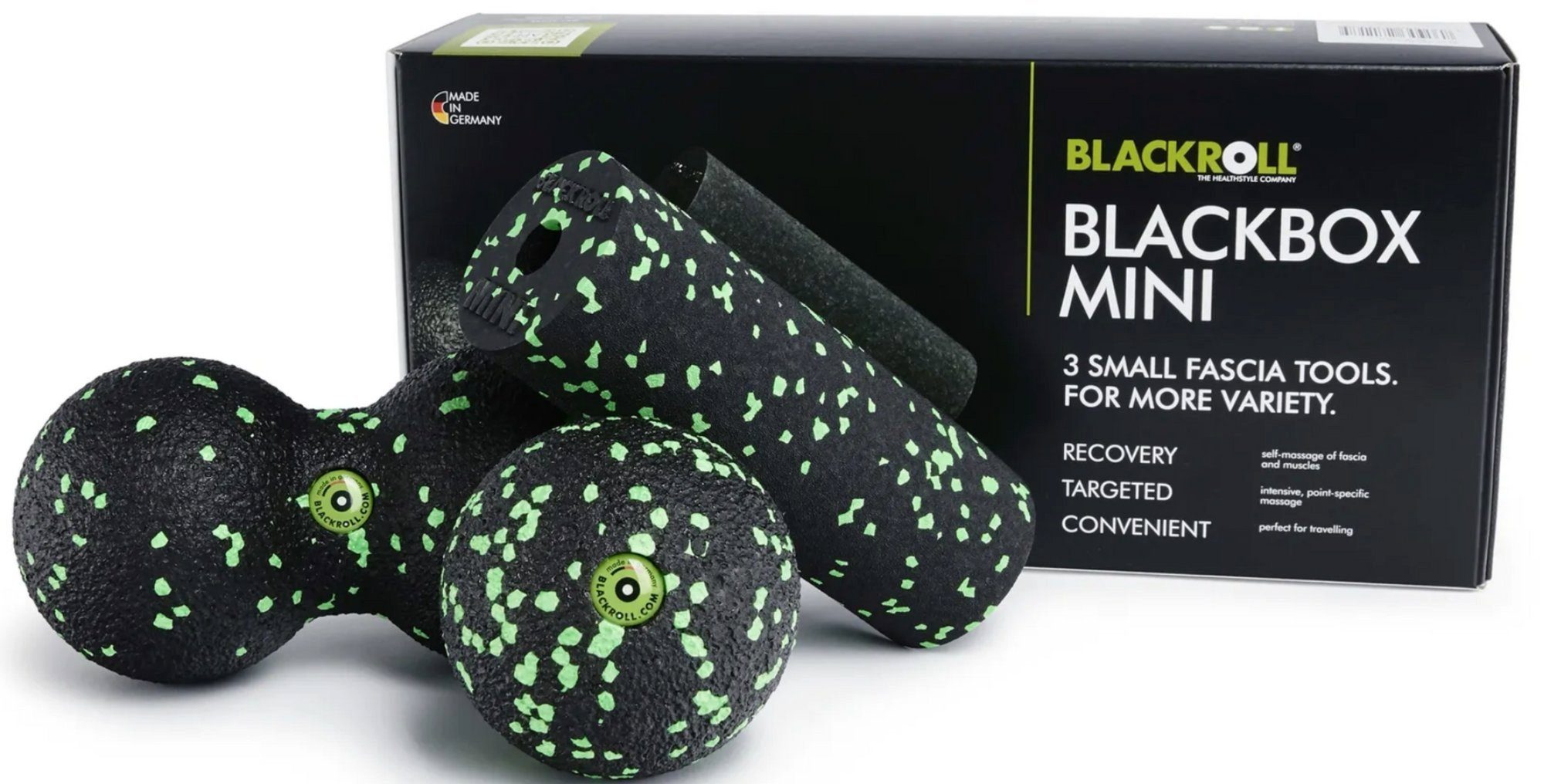 Blackroll BlackBox im Faszien- Kleine und Massagerolle BLACKROLL Massagetools MINI Set.