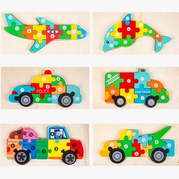 Henreal Lernspielzeug Holzpuzzle für Kleinkinder im Alter von 1–3 Jahren, Montessori (4-St)