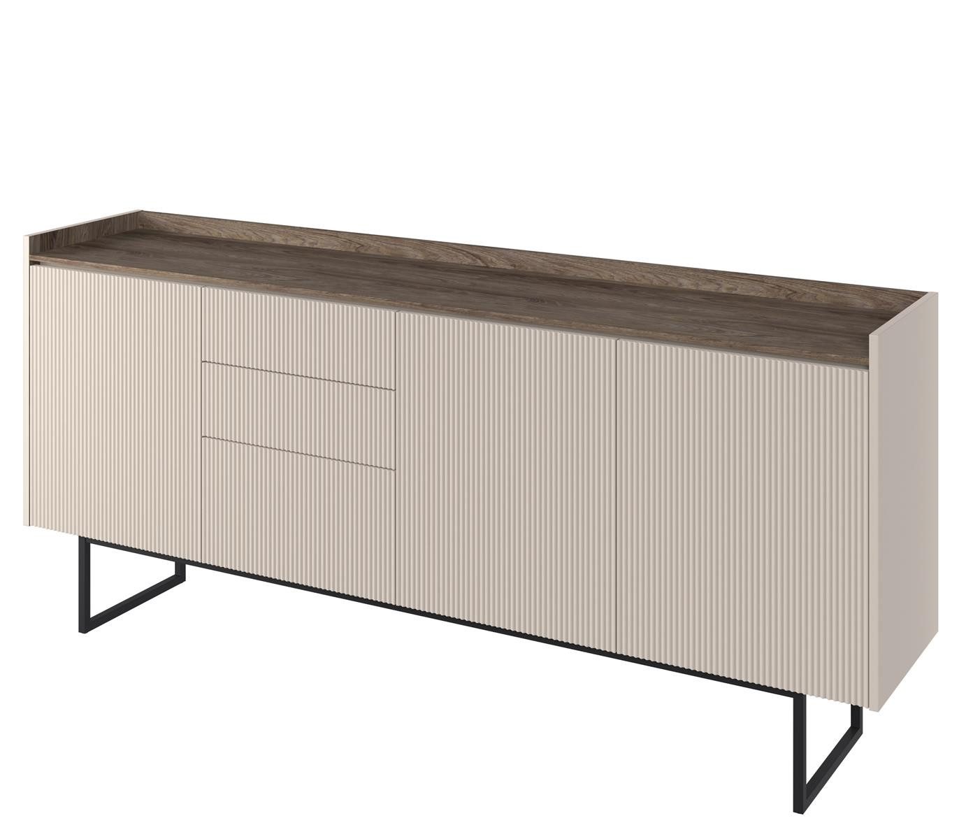 Schubkastenkommode Kommode 3 Schubladen beige/eiche dunkel, dreitürig DENI