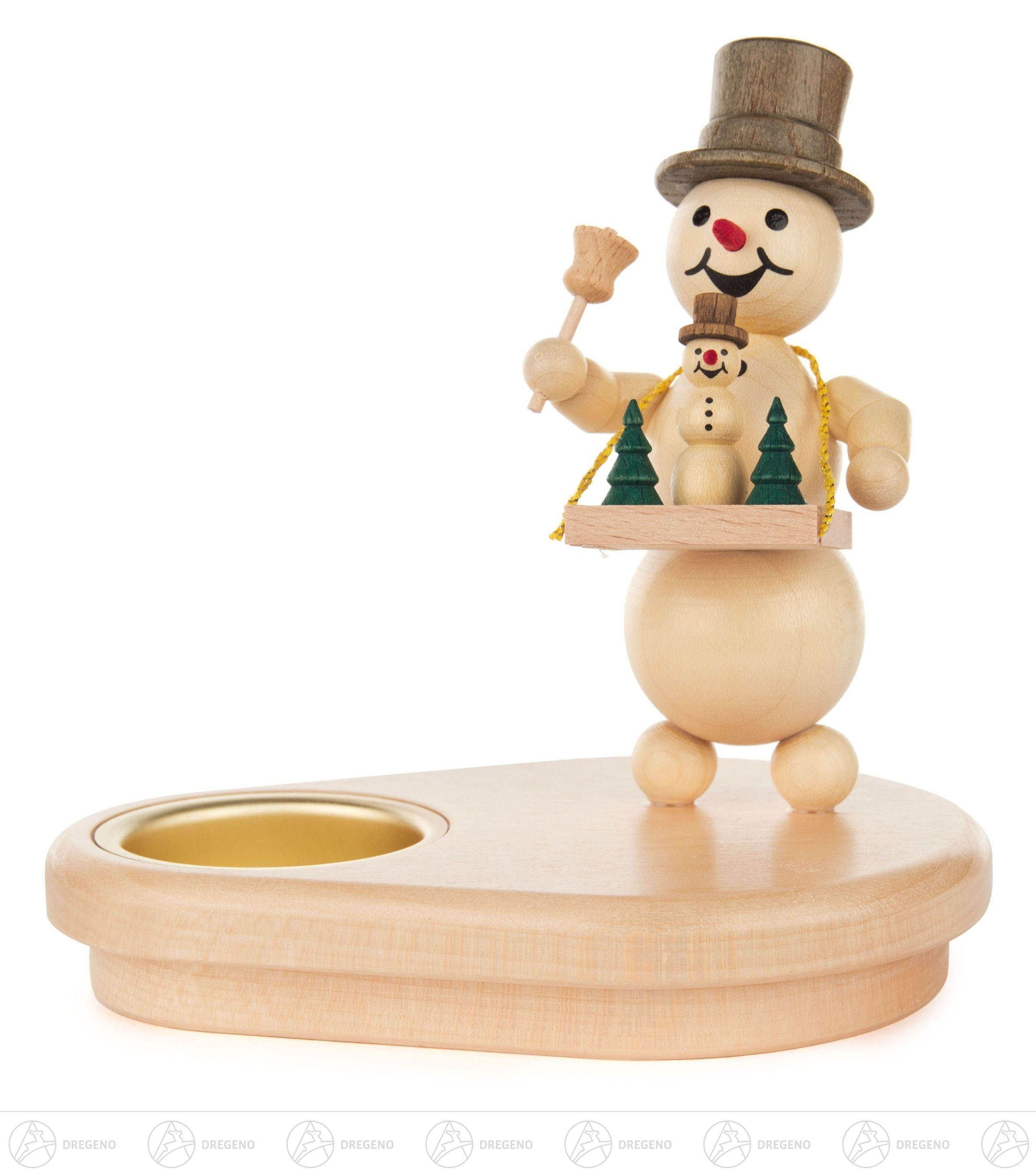Dregeno Erzgebirge Teelichthalter Teelichthalter Schneemann mit Bauchladen BxHxT = 13x13,5x9cm NEU