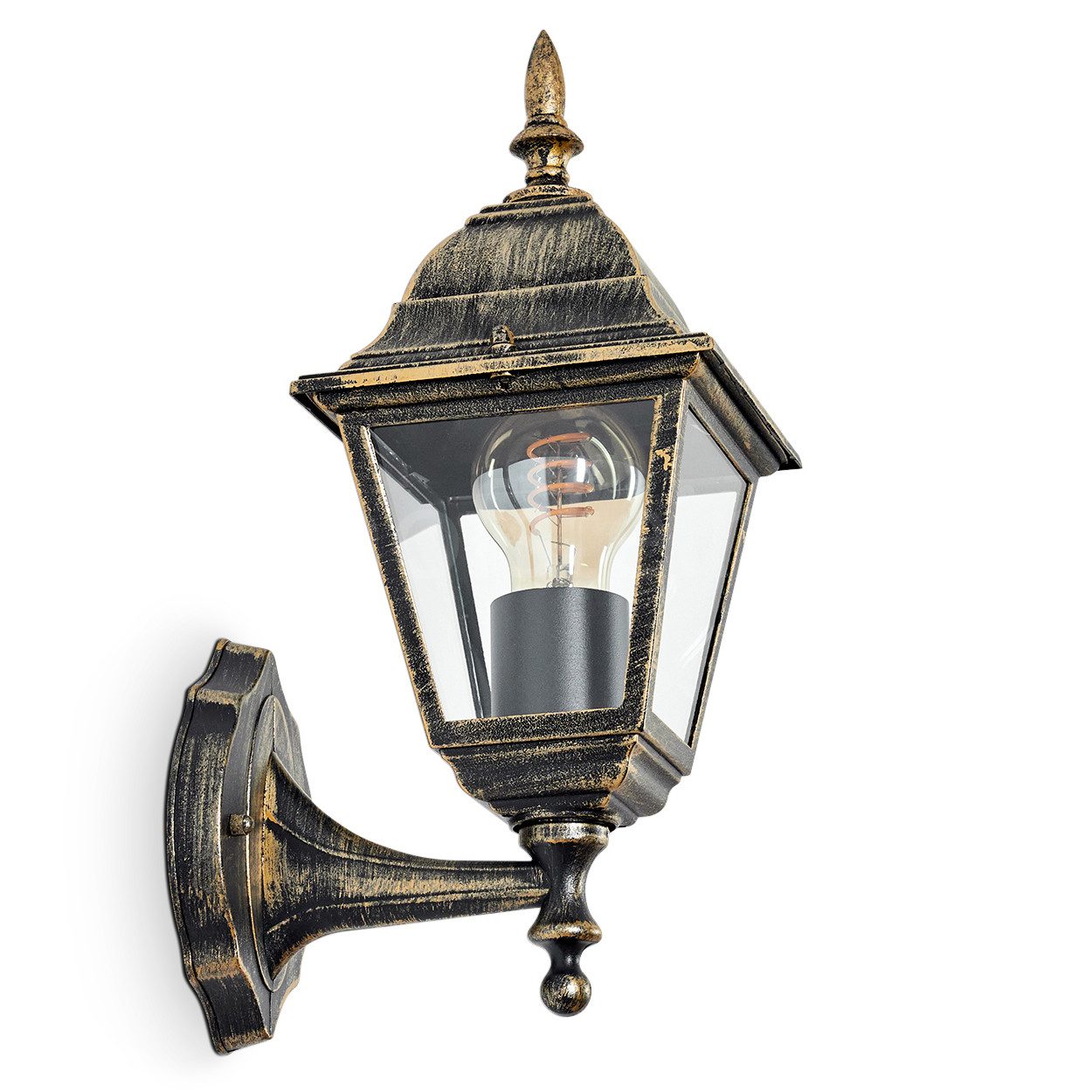 hofstein Außen-Wandleuchte Wandlampe in antikem Look aus Metall/Glas in Braun-Gold/Klar, ohne Leuchtmittel, im klassischen Landhaus-Stil, Außenleuchte für Terrasse, 1x E27, IP44