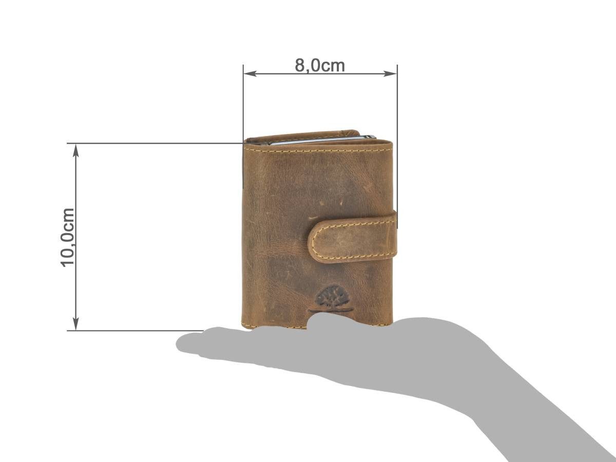 Greenburry Geldbörse "Vintage" Leder Kartenbörse 8x10cm antik braun, mit Münzfach und RFID Schutz im Kartenslider