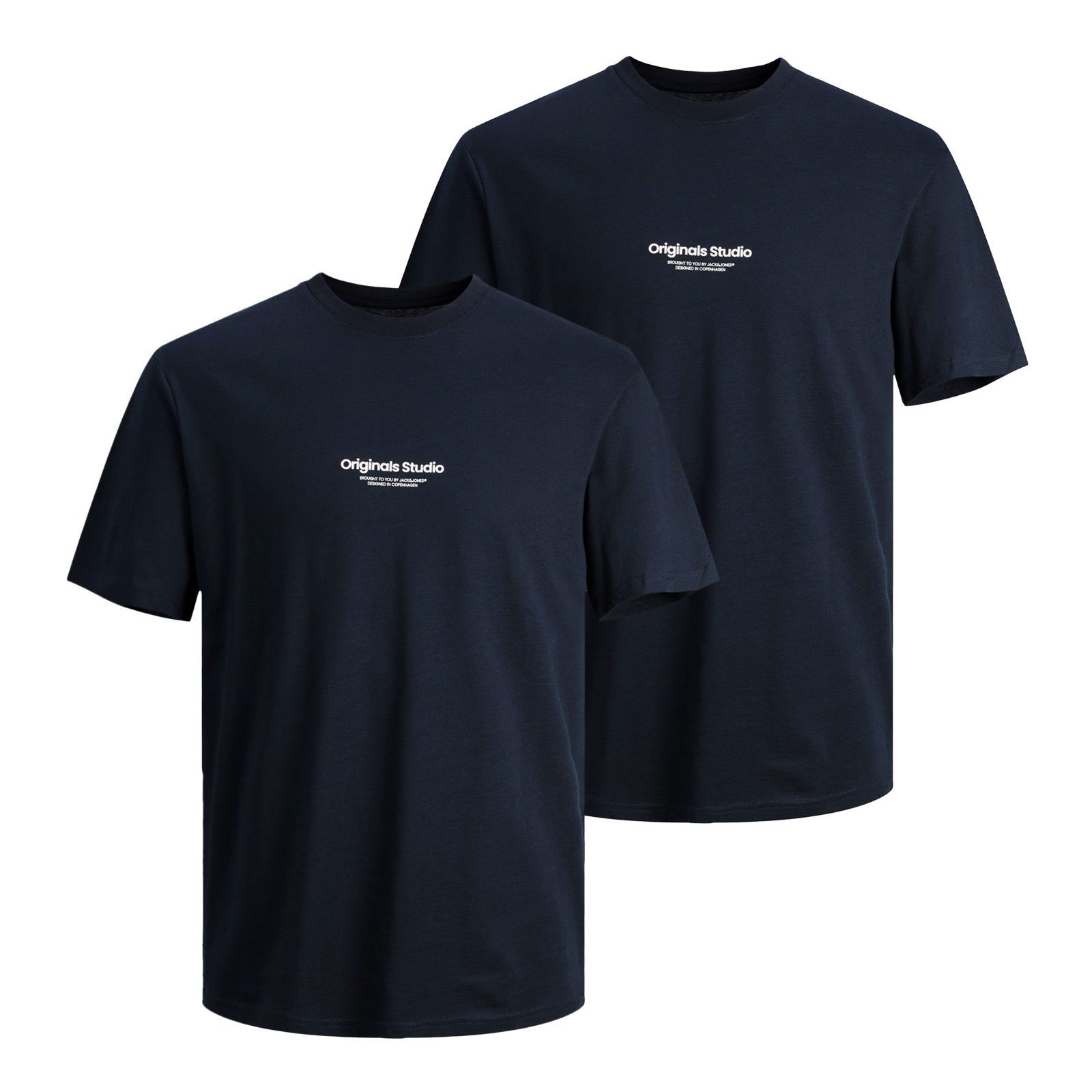 Jack & Jones T-Shirt 2er Pack Jorvesterbro Tee SS Crew Neck mit modischem Schriftzug auf der Vorderseite navy blazer