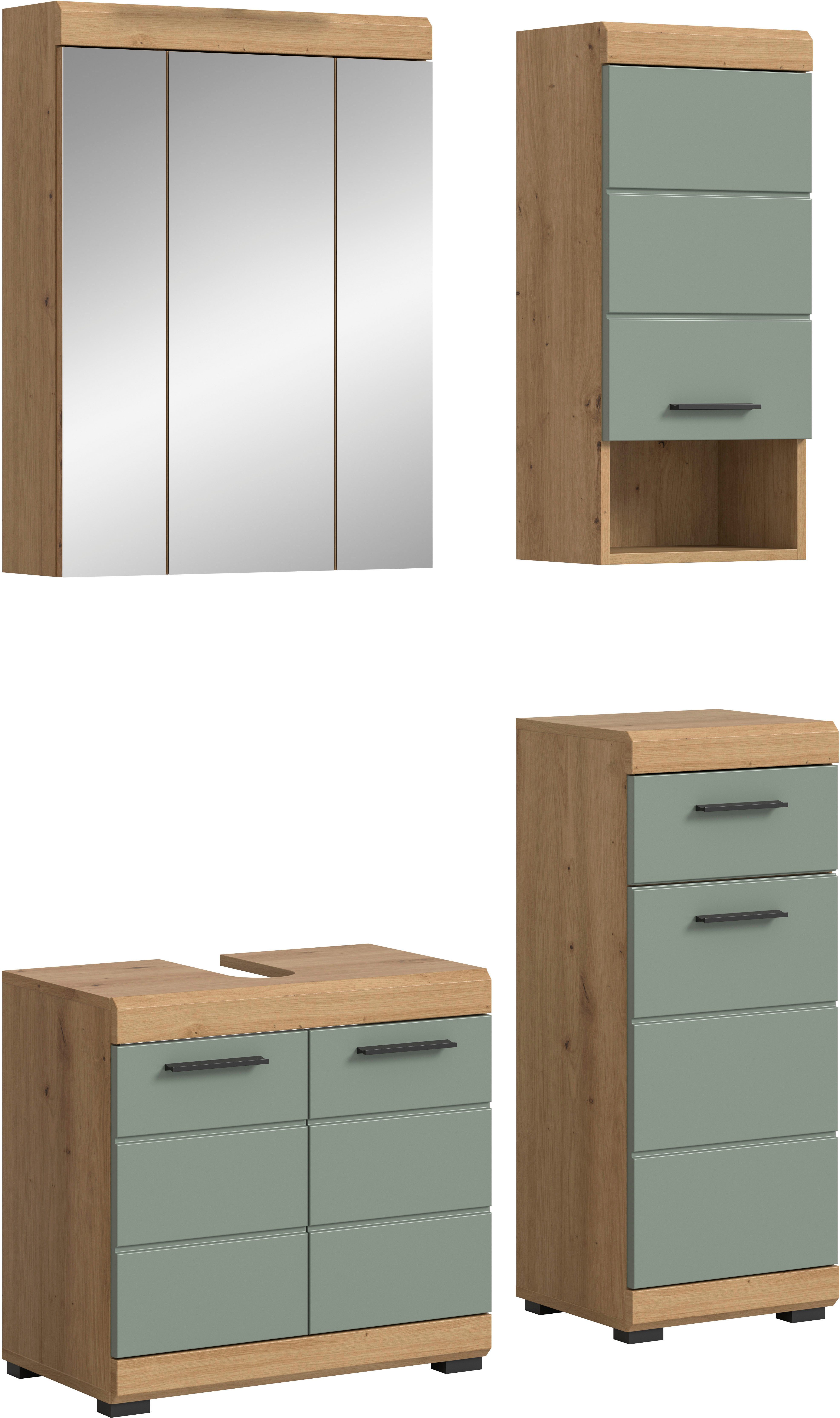 welltime Badmöbel-Set SIENA, 4 teilig, bestehend aus:, (Set, 4-St., TOPSELLER), Waschbeckenunterschrank, Spiegelschrank, Unterschrank, Hängeschrank