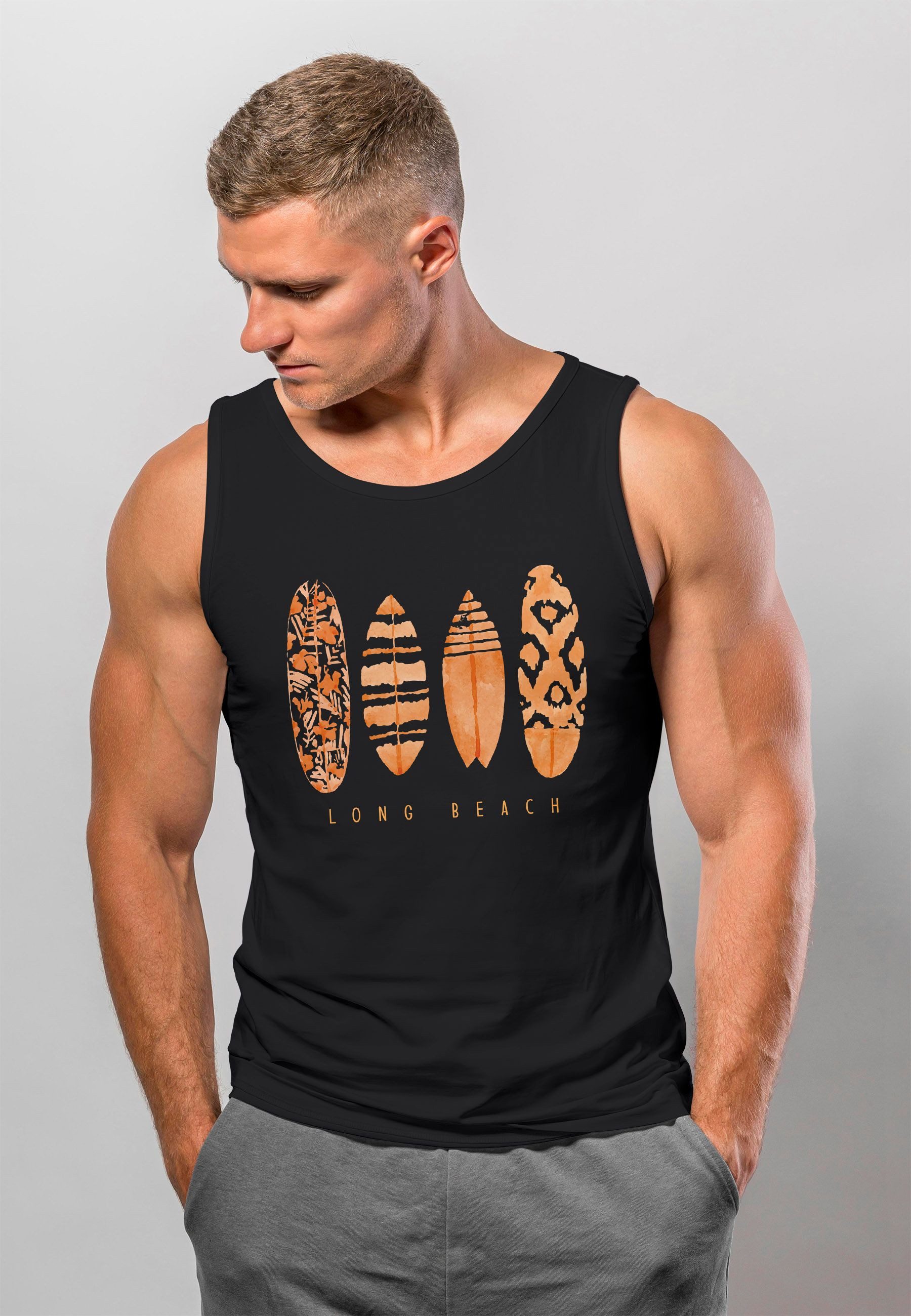 Neverless Tanktop Herren Tank-Top Surfing Fashion Aufdruck Long Beach Surfb günstig online kaufen