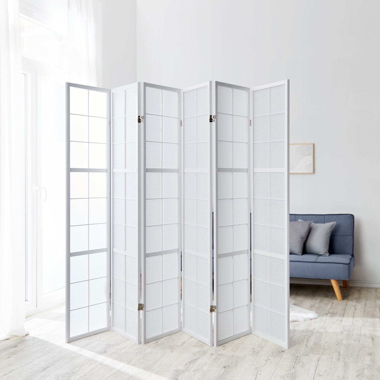 Homestyle4u Paravent Raumteiler Holz Trennwand Weiß Indoor Hochzeit Sichtschutz (6 St., 6-teilig), faltbar