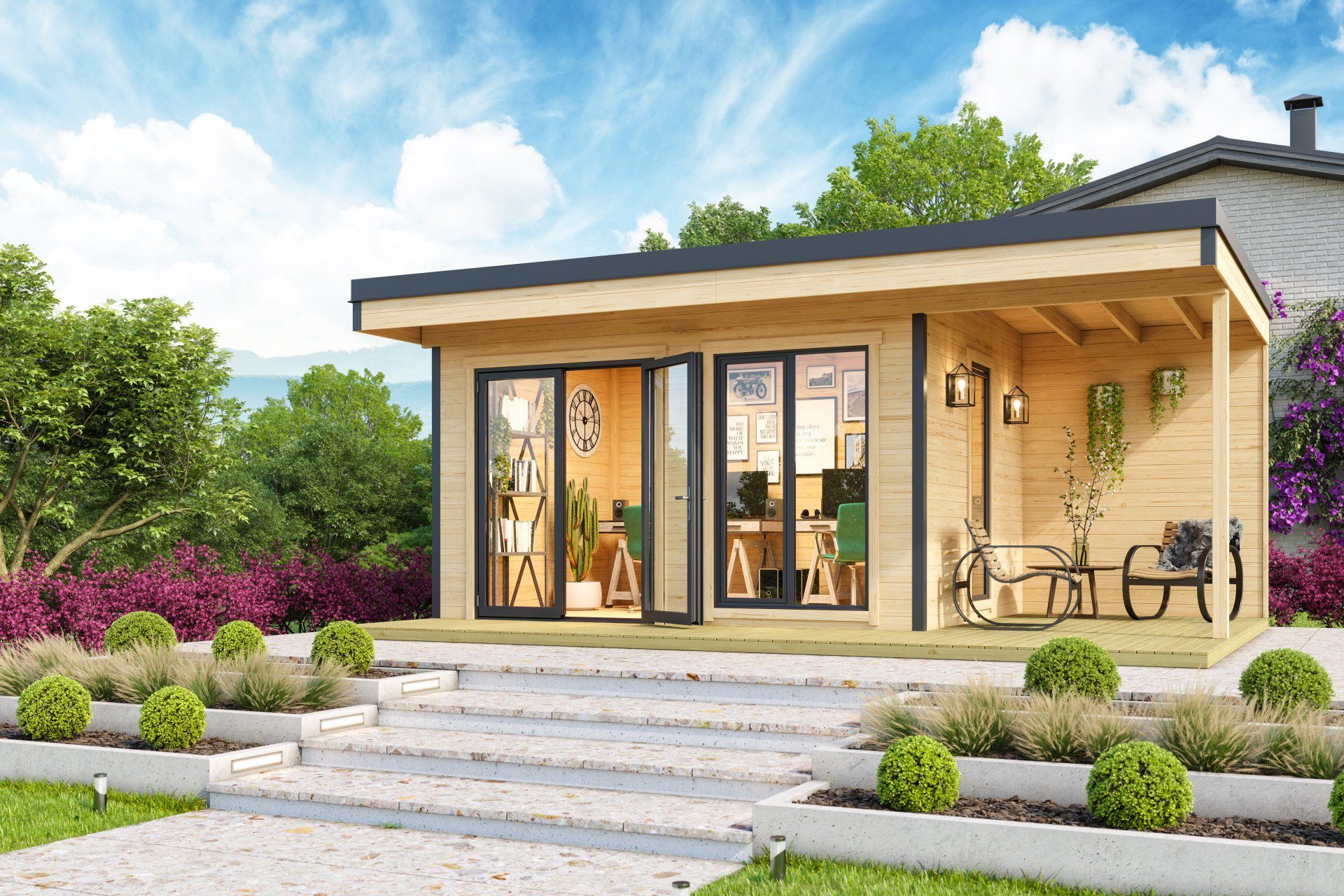 LASITA MAJA Gartenhaus Flachdach 6x4m Holz Domeo 7, BxT: 400x300 cm, mit Anbau, ohne Dacheindeckung