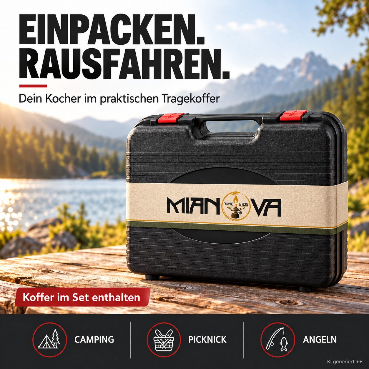 Mianova Gaskocher 1 flammig Campingkocher + 4 Gasflaschen + Koffer Gaskocher Notkocher, (Mit Gaskartuschen Barbecue Campingherd Stromausfall Notkocher Herd Tisc – Bild 2 von 5