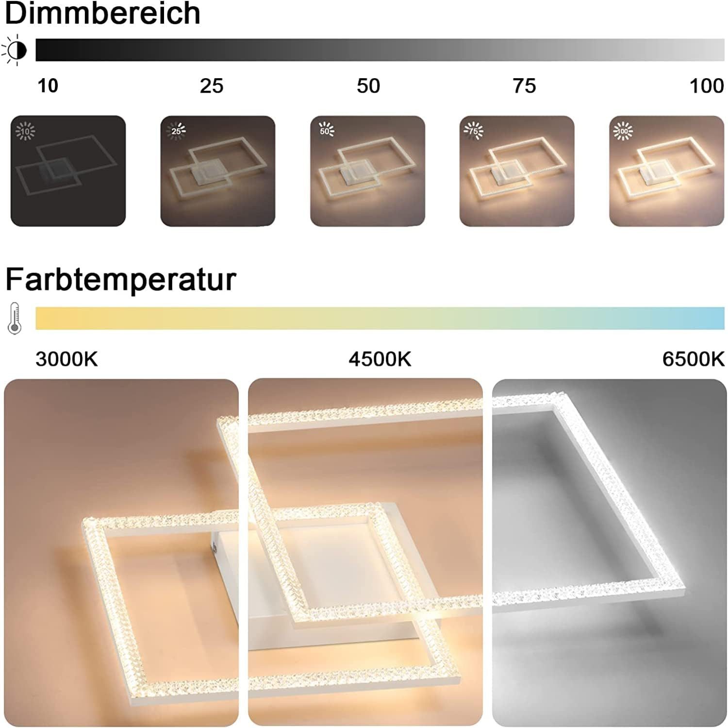 Nettlife LED Deckenleuchte LED Deckenleuchte 2 Quadrat Kristall, LED fest i günstig online kaufen