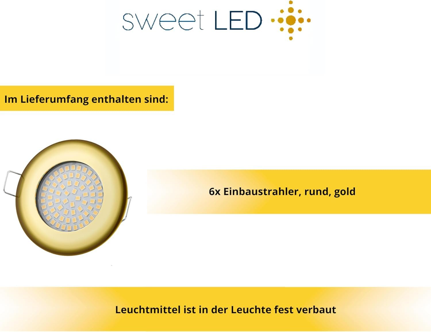 Sweet LED LED Einbaustrahler 3,5W 230V 3000K Gold Flach Einbauspots Rund 6er Set LED Deckenspots, 3000K, Warmweiß, Deckenspots, Ø 75 mm, Einbauleuchten