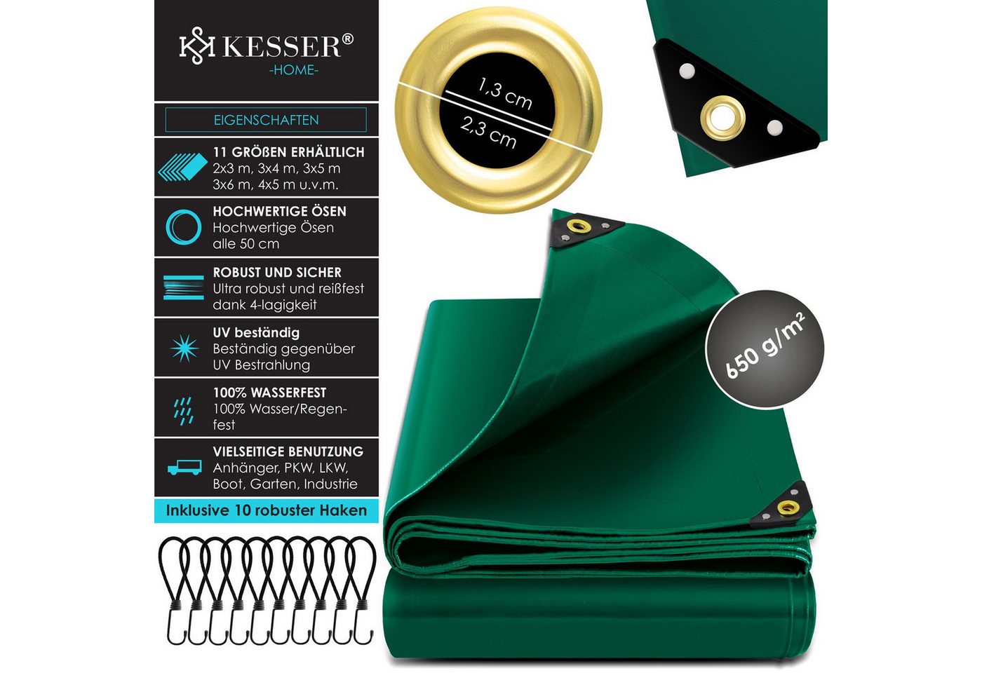 Thumbnail - KESSER Schutzplane, Premium Abdeckplane mit Ösen, 650 g/m² PVC wasserdicht
