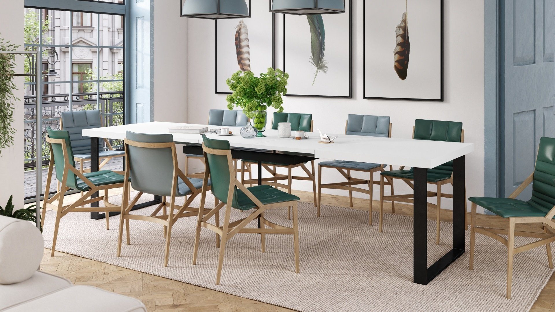 Mazzoni Esstisch Design Esstisch Avella Tisch ausziehbar 160 bis 310 cm Weiß matt - Schwarz matt