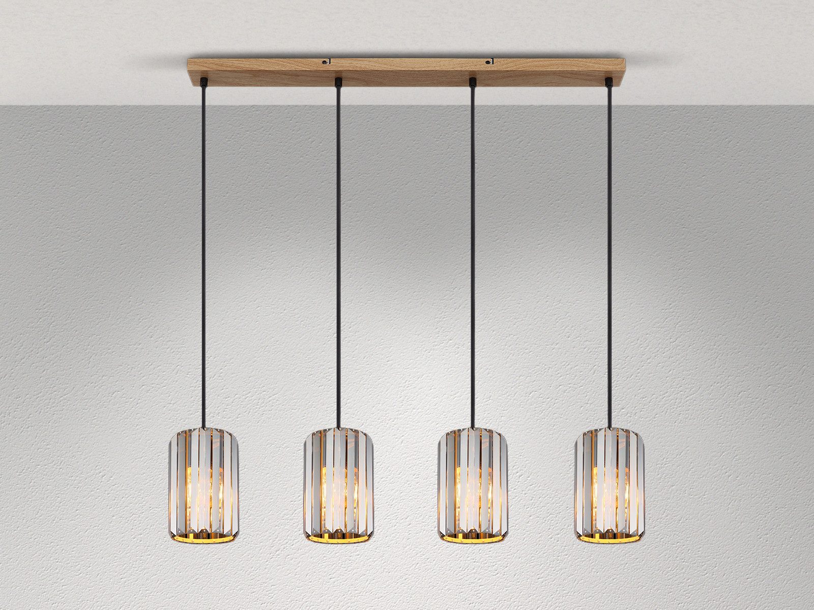 NOWA LED Pendelleuchte mit Rauchglas Kristall Breite 88cm, Dimmfunktion, LED wechselbar, Warmweiß, Hänge-Lampe mehrflammig über Esstisch hängend, inkl. Leuchtmittel