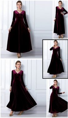 KIKI A-Linien-Kleid Langärmeliges, bodenlanges Maxikleid mit V-Ausschnitt