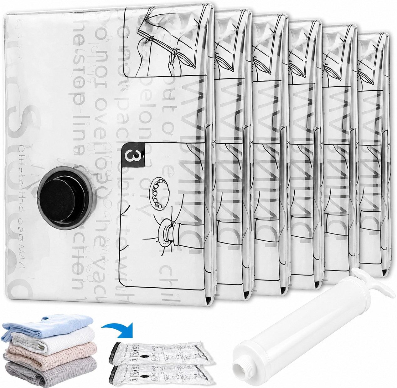 ibettertec Kofferorganizer Vakuumbeutel für Kleidung 17-teilig, 4 Größen mit Handpumpe (Vakuumbeutel für Kleidung 17-teilig, 16 Vakuum Aufbewahrungsbeutel mit Handpumpe, 4 Größen 70x100/60x80/50x70/40x60 cm, platzsparend, luftdicht & wiederverwendbar)