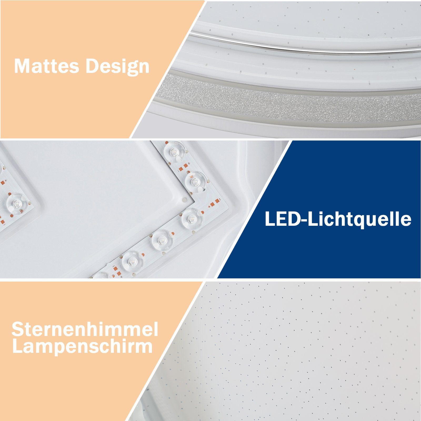 ZMH LED Deckenleuchte Wohnzimmer Deckenlampe Sternenhimmel Deckenlampe Modern Flur, Augenschutz, LED fest integriert, 3000K