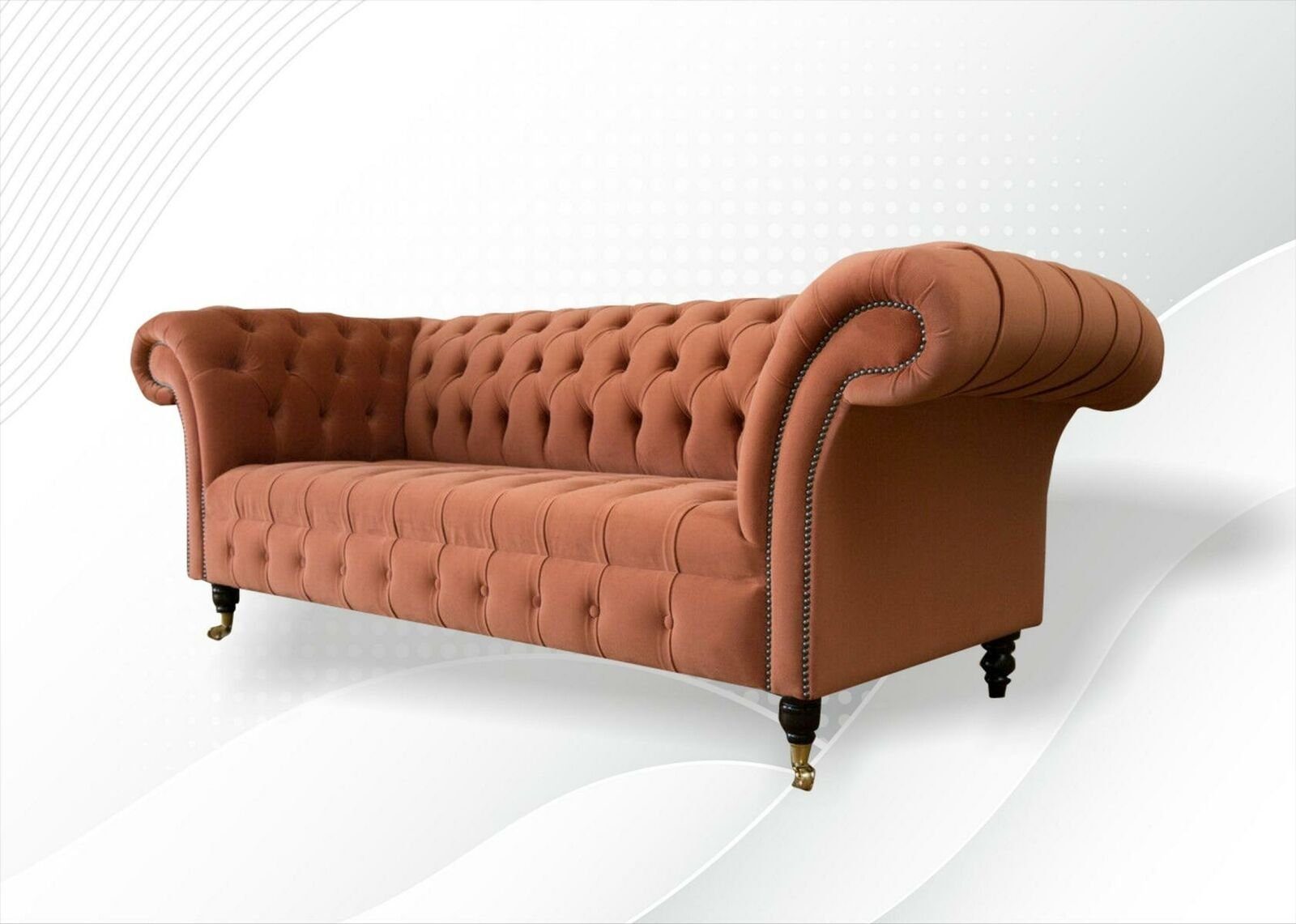 Dreisitzer Sofa Wohnzimmer Chesterfield-Sofa, Design Neu Stoff Textil JVmoebel Polster Braun Chesterfield