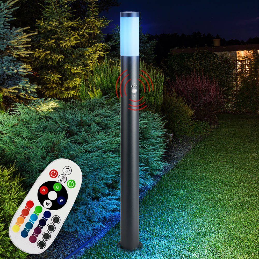 Sensor cm LED anthrazit etc-shop Lampe RGB - Außen Außen-Stehlampe, Bewegungsmelder Steh LED Stehleuchte FERNBEDIENUNG 110