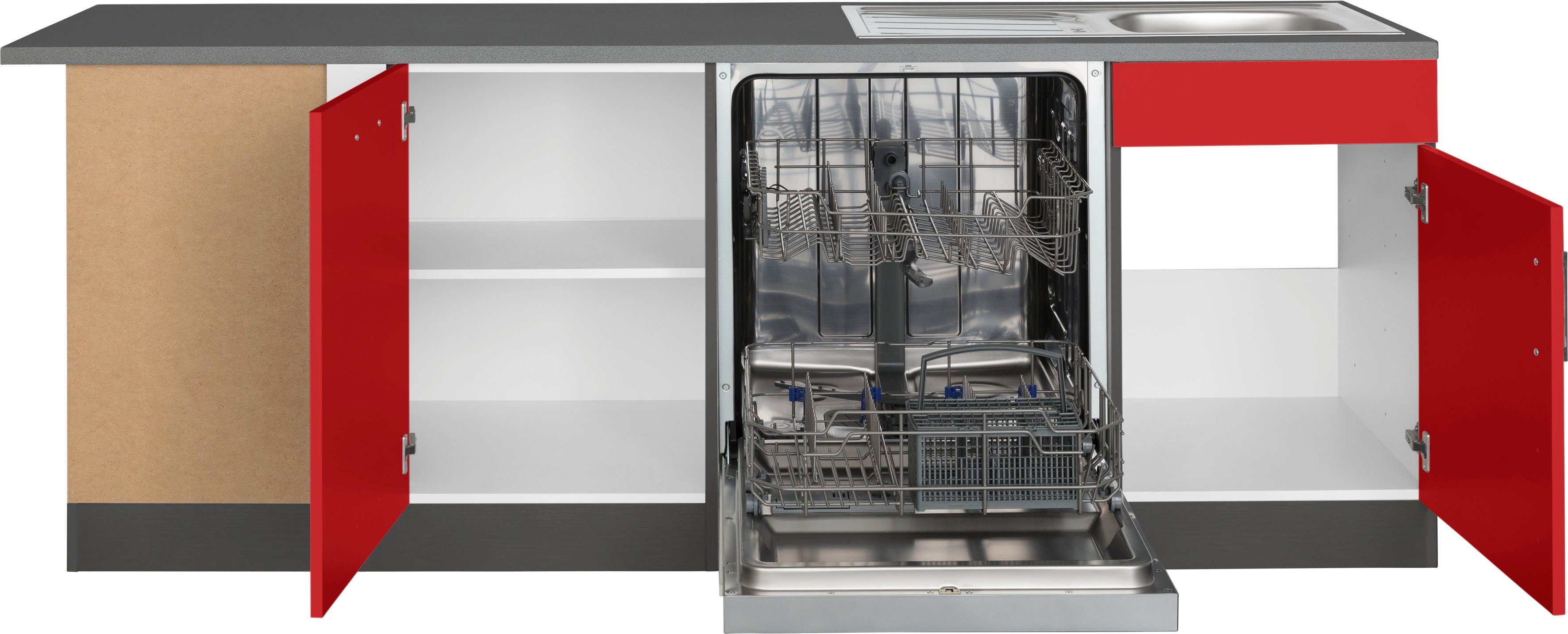 KOCHSTATION Küchenzeile KS-Paris – Küchen mit einzigartigen Fotomotiven auf den Fronten, Stellbreite 290/220 cm, wahlweise mit E-Geräten und Induktion