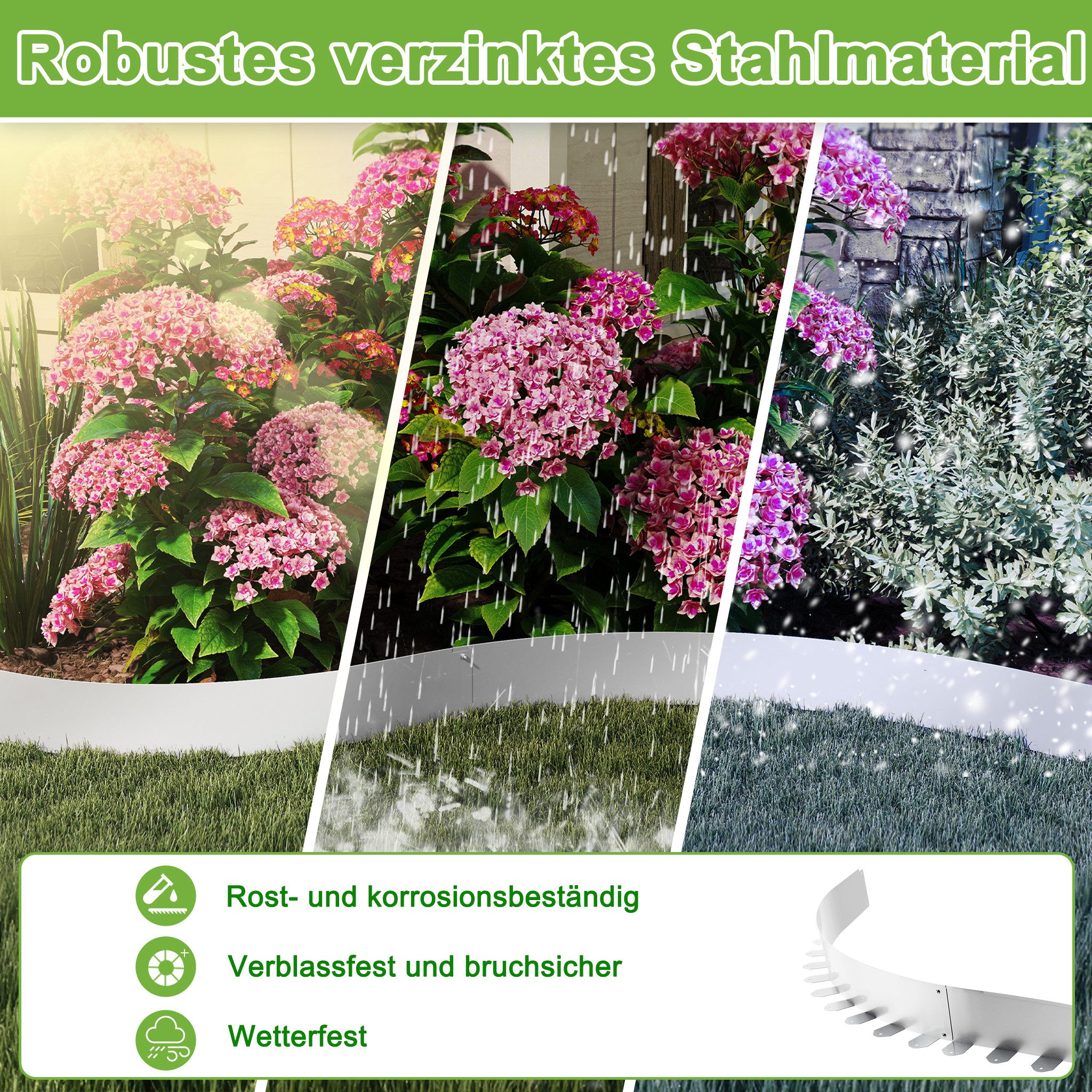 FIVMEN Beetumrandung Rasenkante Gartenkantenplatte 5cm/10cm Hoch aus Metall, Silber, Verzinkt Rasenbleche Mähkante Flexible Rasen Umrandung 5m/10m Lang – Bild 4 von 5