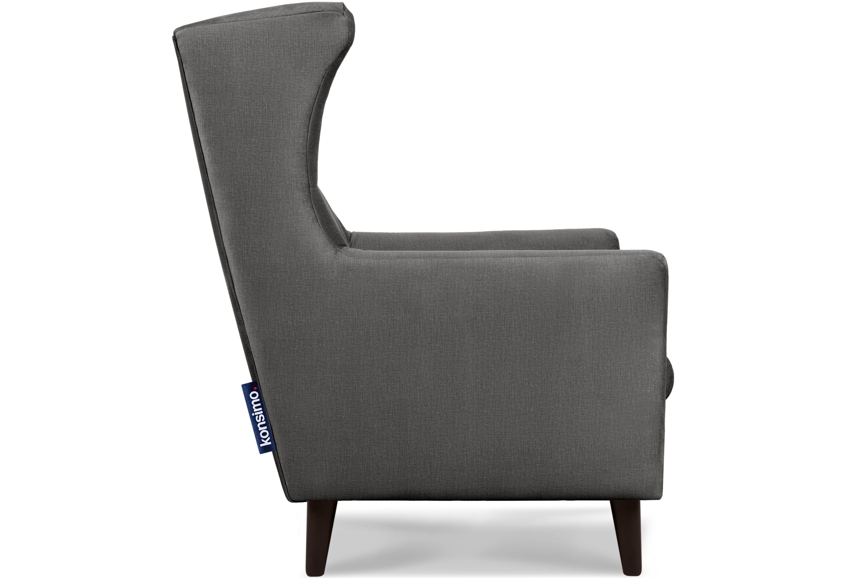 gewellte Sessel im | mit Feder grau SALIS Armlehne, grau und Ohrensessel wasserabweisender Oberstoff, Konsimo Sitz Schaumstoff