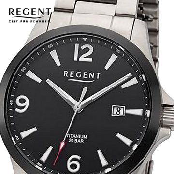 Regent Quarzuhr Regent Herren Armbanduhr Analog, Herren Armbanduhr rund, extra groß (ca. 39mm), Titanarmband