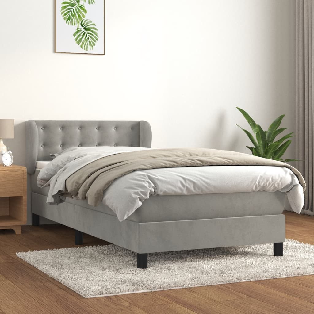 Bett Boxspringbett Hellgrau 203x93x78/88 cm mit Matratze und Auflage