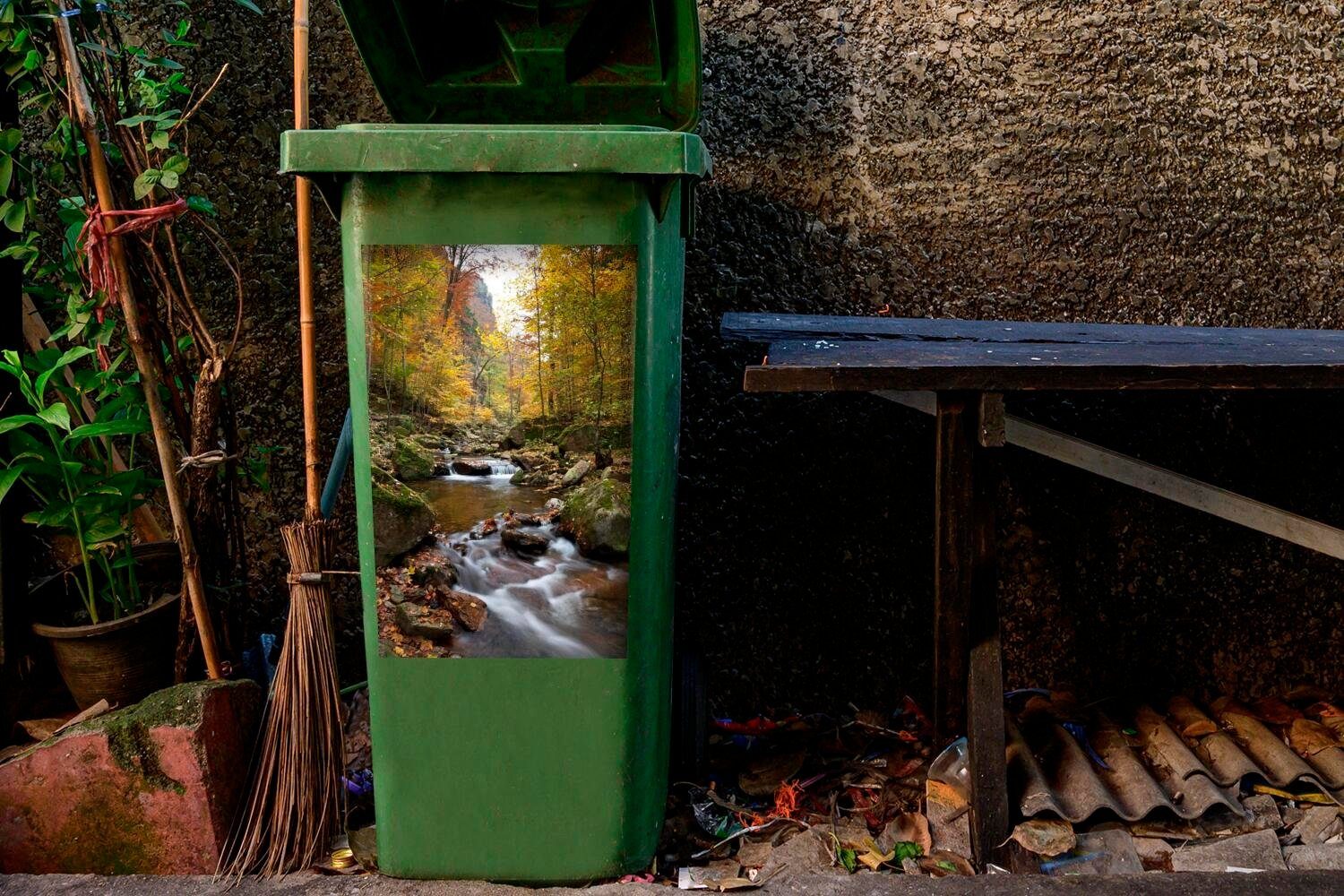 Fluss (1 Sticker, deutschen St), einem des herbstlichen Wandsticker Harz Container, in Abfalbehälter Nationalparks Tal Mülleimer-aufkleber, MuchoWow Mülltonne,