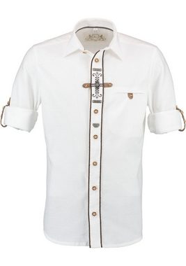 OS-Trachten Trachtenhemd Phegin Langarmhemd mit Paspeltasche, Zierteile auf der Knopfleiste