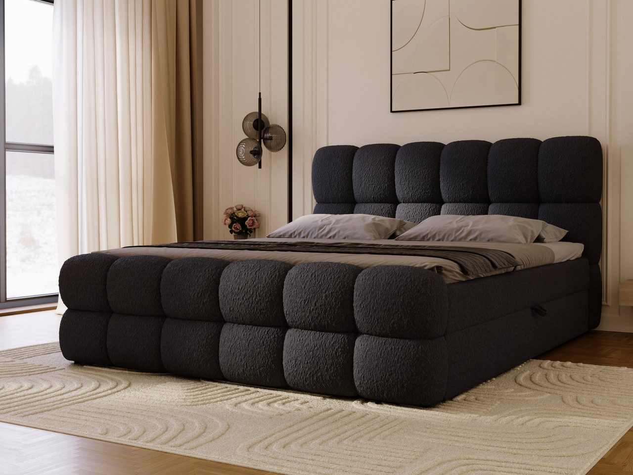 GrainGold Boxspringbett Modo (Set, Boxspringbett, Bettkästen, Topper), mit zwei Bettkästen und Topper, Bonell-Matratze